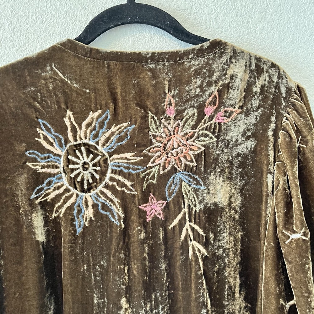 Wayward Fancies Eshakti Dress Velvet Embroidered Green Floral Grunge Boho - Picture 9 of 15